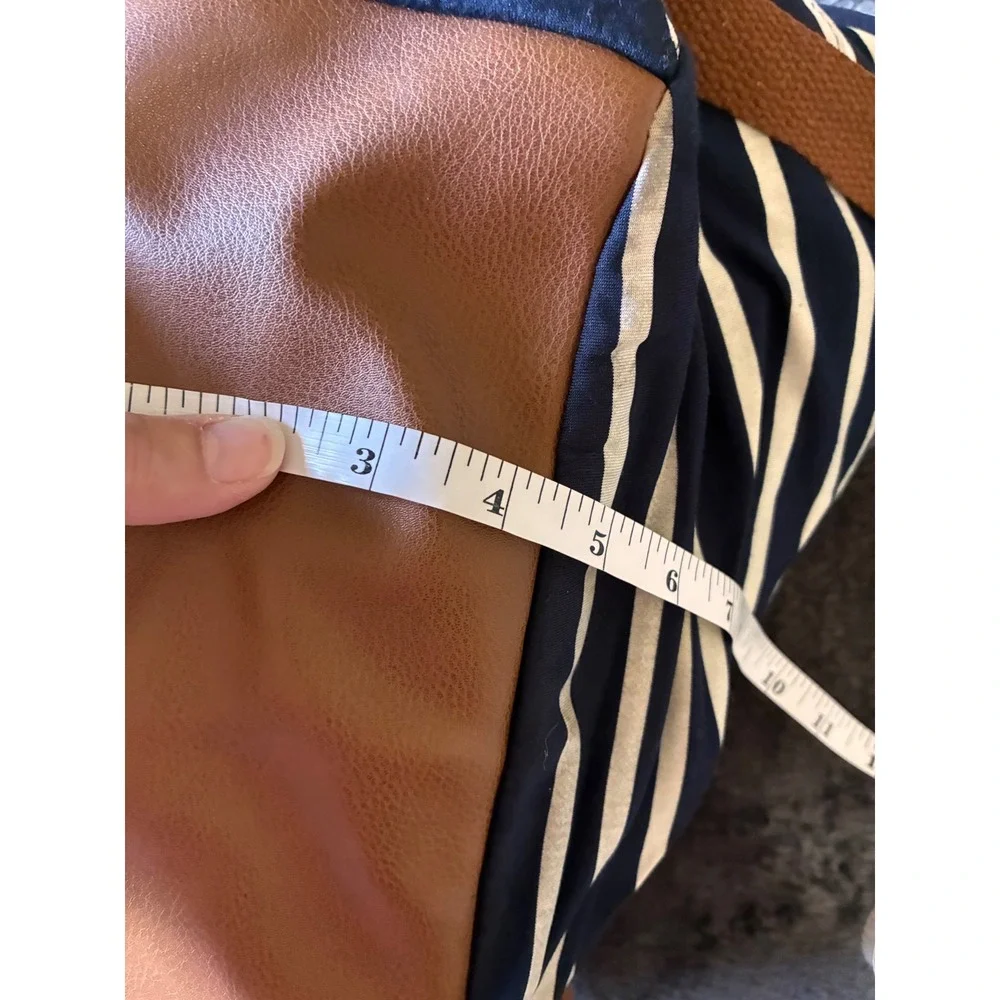 Madden Girl Striped Canvas Backpack Navy White Gold Zip School Travel Bag